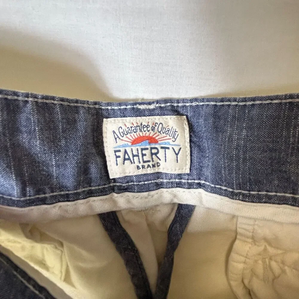 Faherty Men's Light Tan Linen Blend Flat Front 10